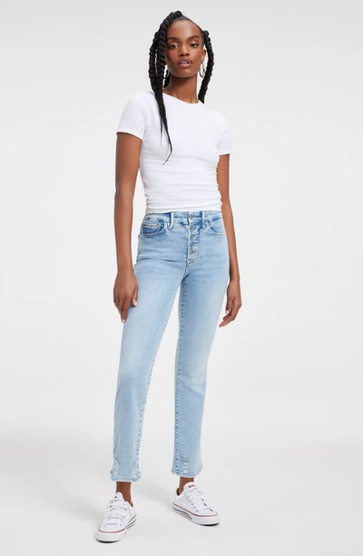 Shop Good American Good Legs Button Fly Straight Leg Jeans In Indigo400