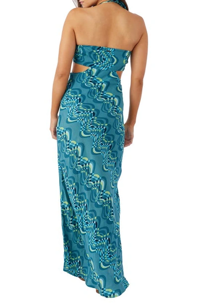 Shop O'neill Lila Cutout Halter Maxi Dress In Blue Moon