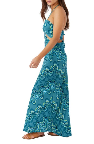 Shop O'neill Lila Cutout Halter Maxi Dress In Blue Moon