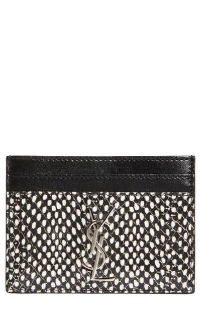 Shop Saint Laurent Monogram Python Embossed Leather Card Case In Black