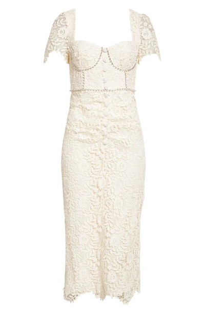 Self Portrait Cream Floral Lace Midi Dress Woven Dresses 600050915wht