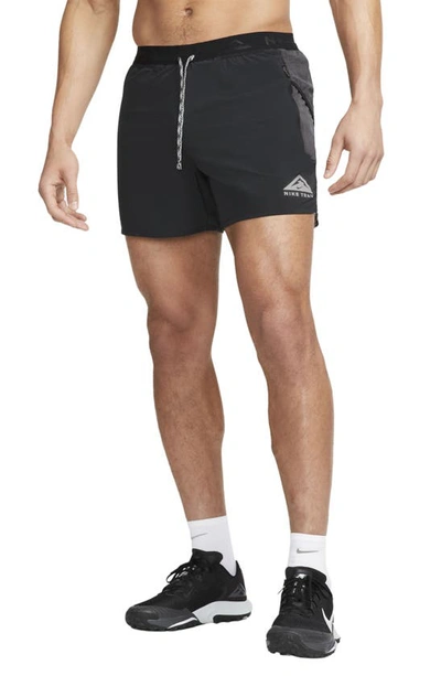Shop Nike Second Sunrise 5-inch Brief Lined Trail Running Shorts In Black/ Dark Smoke Grey/ White