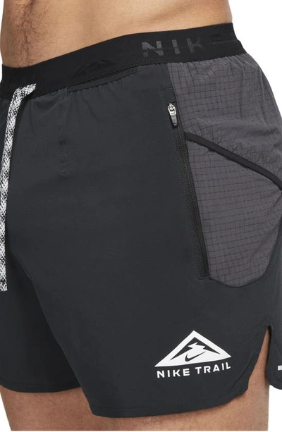Shop Nike Second Sunrise 5-inch Brief Lined Trail Running Shorts In Black/ Dark Smoke Grey/ White