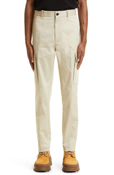 Shop Moncler Cotton Stretch Gabardine Trousers In Light Beige