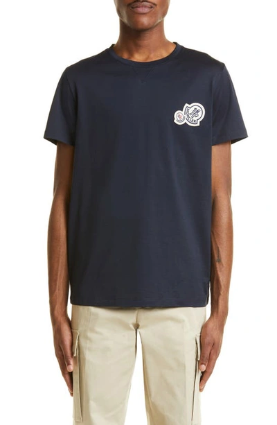 Moncler Double Logo Patch T-shirt In Navy