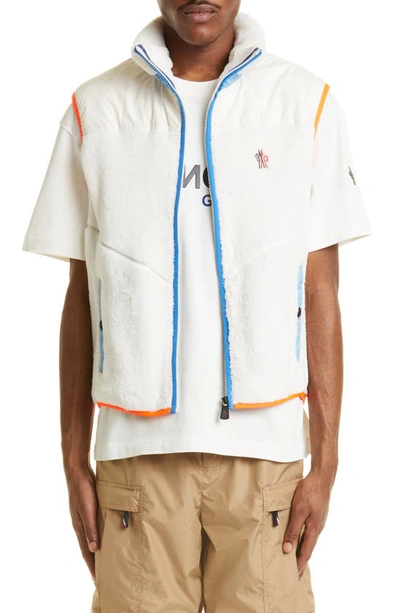 Shop Moncler Mixed Media Nylon & Fleece Vest In White