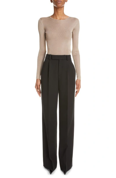 Shop Saint Laurent Wool Wide Leg Trousers In Noir