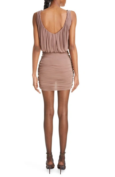 Shop Saint Laurent Ruched Detail Sleeveless Dress In Rose Des Bois