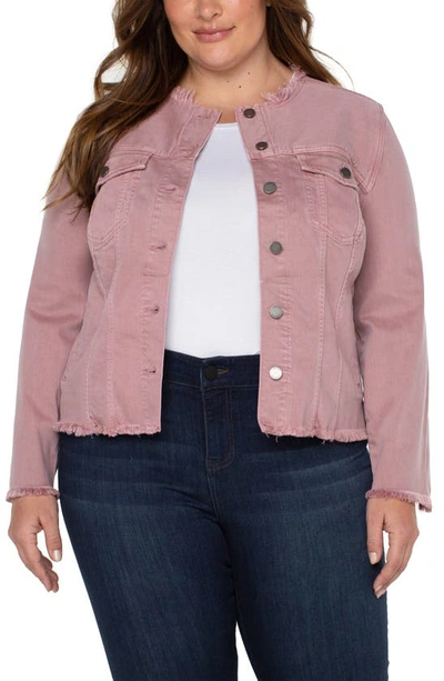 Liverpool Classic Frayed Hem Denim Jacket In Aster Mauve