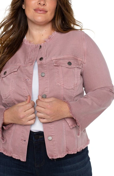 Liverpool Classic Frayed Hem Denim Jacket In Aster Mauve