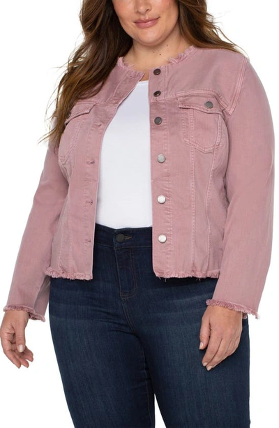 Liverpool Classic Frayed Hem Denim Jacket In Aster Mauve