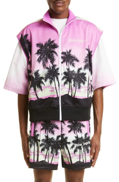 Palm Angels Sunset-print Striped Track Gilet In Purple Black