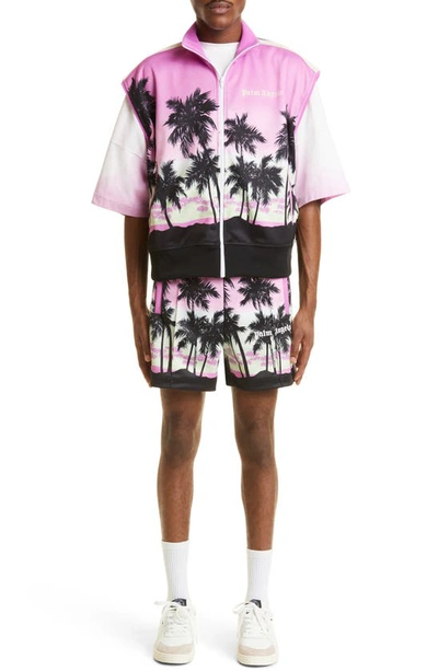 Palm Angels Sunset-print Striped Track Gilet In Purple Black