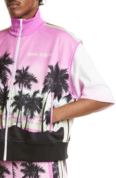 Palm Angels Sunset-print Striped Track Gilet In Purple Black