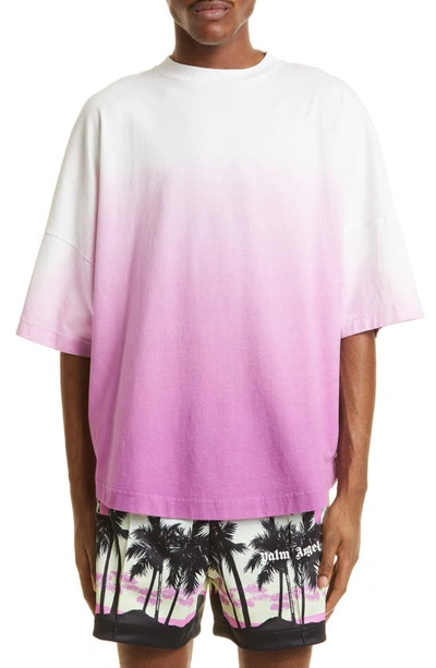 Shop Palm Angels Dip Dye Cotton T-shirt In Purple White