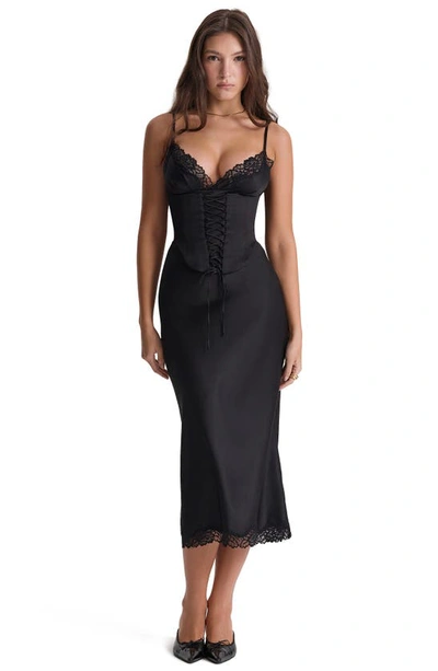 House Of Cb Corset Satin Slipdress In Black