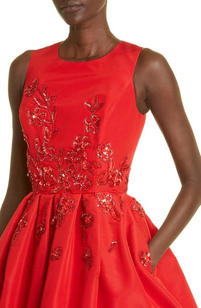 Shop Carolina Herrera Embroidered Sequin Fit & Flare Silk Dress In Poppy