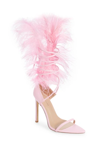 Shop Azalea Wang Cleasby Ostrich Feather Pointed Toe Sandal In Pink