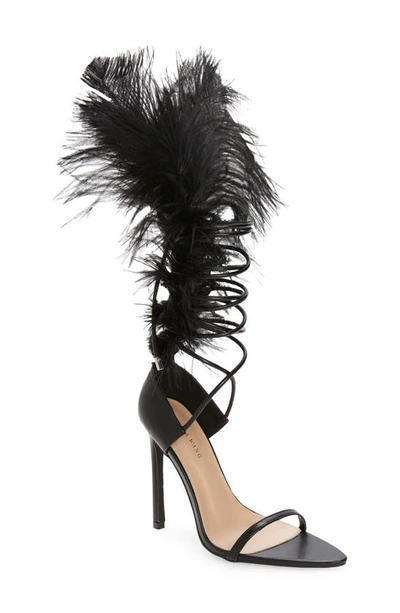 Shop Azalea Wang Cleasby Ostrich Feather Pointed Toe Sandal In Black