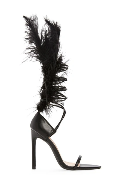 Shop Azalea Wang Cleasby Ostrich Feather Pointed Toe Sandal In Black