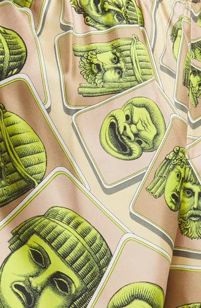 Shop Versace Masks Print Silk Shorts In Acid Green/ Moonstruck
