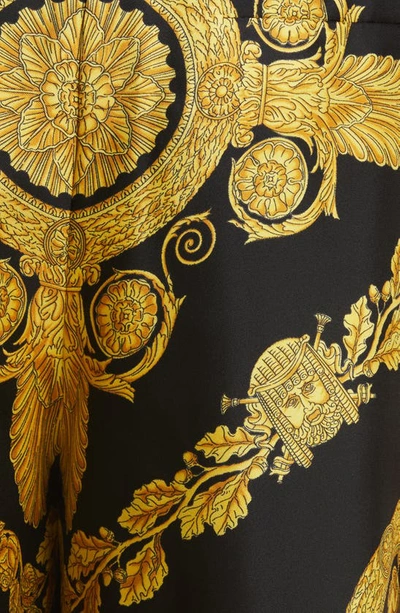 Shop Versace Heritage Barocco Print Silk Shorts In Black/ Gold