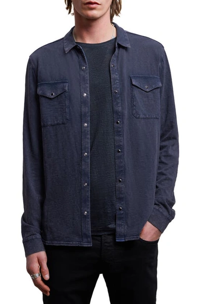 John Varvatos Arvon Long-sleeve Western Chambray Shirt In Pacific Blue