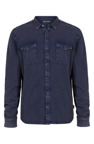Shop John Varvatos Arvon Cotton Snap-up Western Shirt In Pacific Blue
