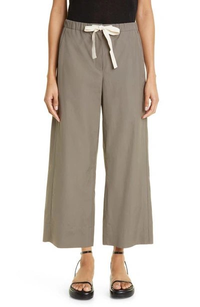Shop Max Mara Argento Crop Drawstring Wide Leg Cotton Trousers In Medium Grey