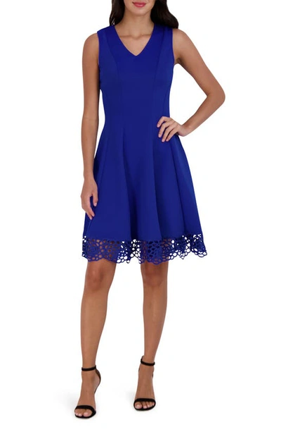 Shop Donna Ricco V-neck Fit & Flare Dress In Cobalt Blue