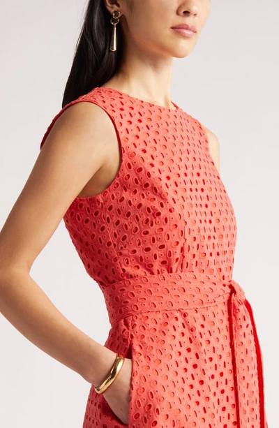 Shop Natori Eyelet Sleeveless Cotton Fit & Flare Dress In Sunkissed Coral