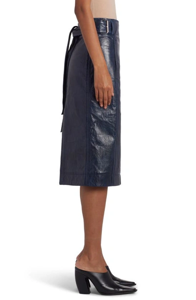 Shop Bottega Veneta Eel Embossed Lambskin Leather Wrap Midi Skirt In 4217 Mistral