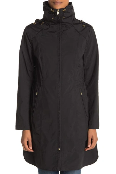 Shop Cole Haan Packable Hooded Rain Jacket In Black