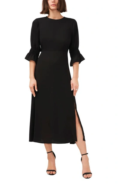 Shop Halogen Ruffle Cuff Midi Dress In Rich Black
