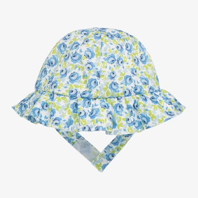 Shop Beatrice & George Girls Blue Cotton Floral Sun Hat