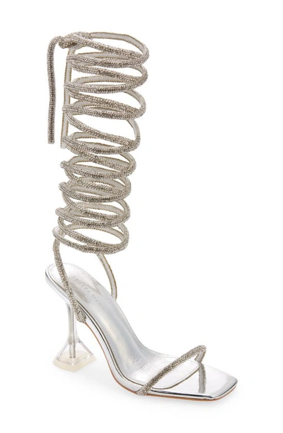 Shop Azalea Wang Mia Crystal Embellished Wrap Sandal In Silver