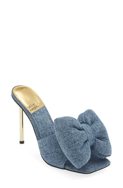 Jeffrey Campbell Bow Down Slide Sandal In Blue Denim Gold