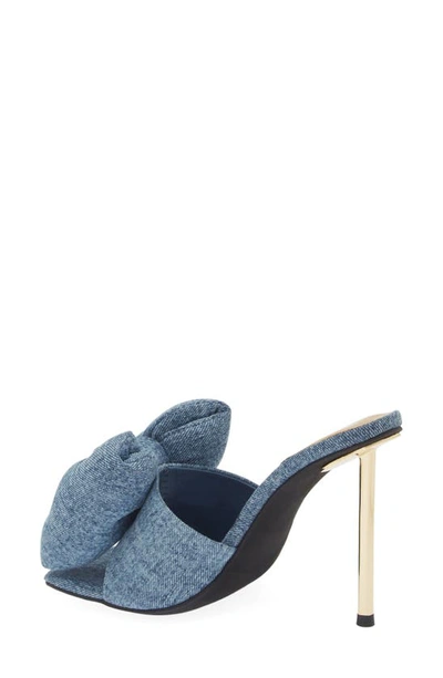 Jeffrey Campbell Bow Down Slide Sandal In Blue Denim Gold