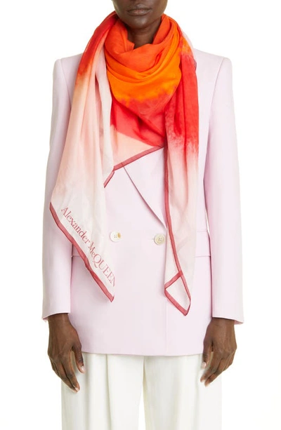 Shop Alexander Mcqueen Galactic Iris Cotton & Silk Scarf In Pink/ Amber