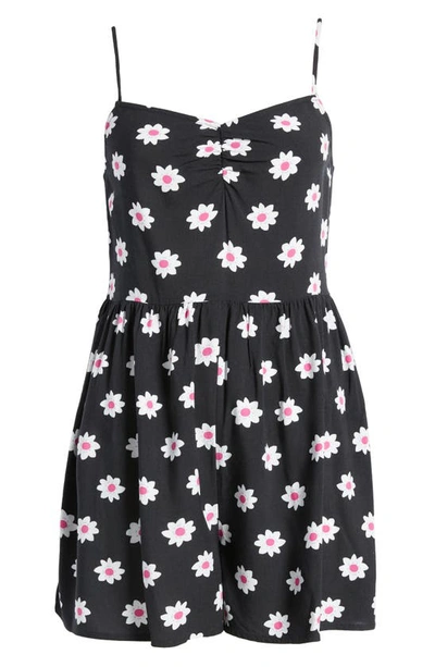 Shop Bp. Floral Romper In Black- Pink Daisy Dots