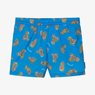 Shop Palm Angels Teen Boys Blue Bear Swim Shorts