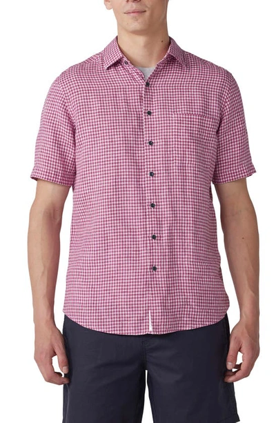 Shop Rodd & Gunn Dunsaddle Check Short Sleeve Linen Button-up Shirt In Garnet