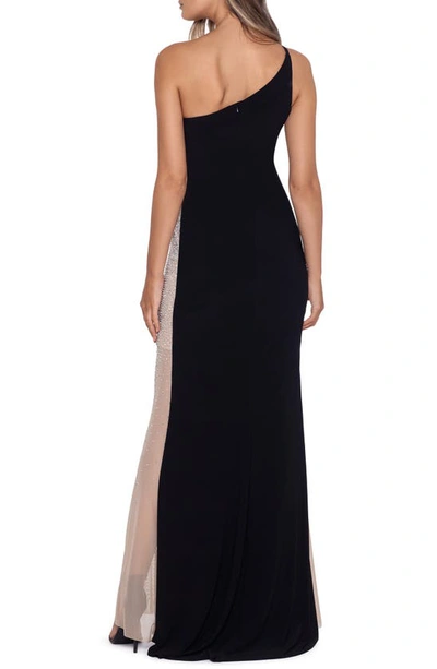 Shop Xscape Embellished One Shoulder Evening Gown In Black/nude/silver
