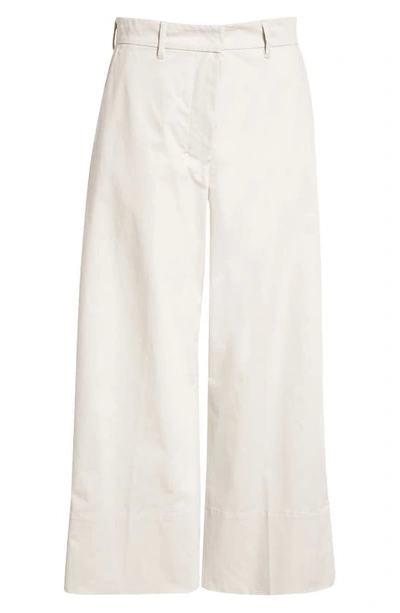 Shop Max Mara Pina Crop Cuff Wide Leg Stretch Cotton Trousers In Ice Ivory