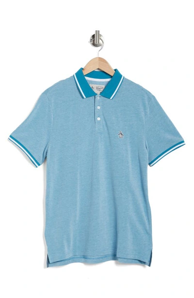 Shop Original Penguin Birdseye Tipped Cotton Piqué Polo In Mosaic Blue