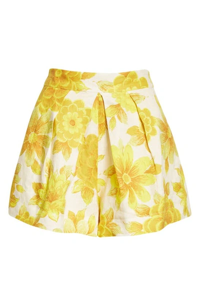 Shop Alemais Sonny Floral Linen Shorts In Lemon