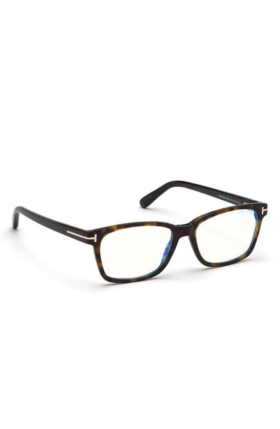 Shop Tom Ford 51mm Rectangular Blue Light Blocking Glasses In Shiny Black / Gradient Smoke