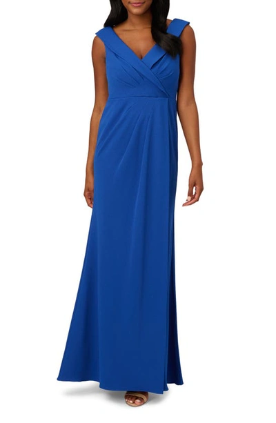 Shop Adrianna Papell Collared Stretch Crepe Knit Trumpet Gown In Rich Royal