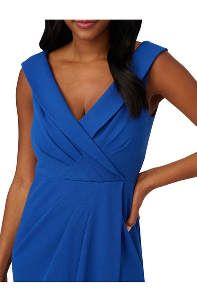 Shop Adrianna Papell Collared Stretch Crepe Knit Trumpet Gown In Rich Royal