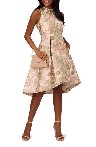 Shop Adrianna Papell Floral Jacquard Fit & Flare Dress In Peach Multi